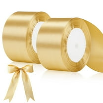 LUIISIS 2 PCS 1.97 Inches 24.06 Yards Champaign Gold Satin Ribbon, Solid Fabric Ribbon Roll for Flower Bouquets, Gift Wrapping, Wedding, Handmade Crafts