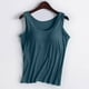 thumbnail image 3 of Camiseta deportiva sin mangas de color liso para yoga para mujer: almohadilla en el pecho, sin aros, tirantes anchos, camiseta sin mangas informal, cuello redondo, ropa de verano, 3 of 3