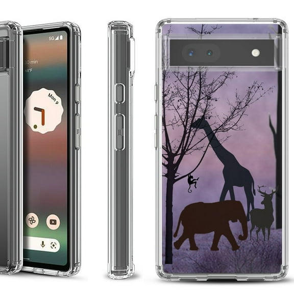 Shockproof Bumper Phone Case for Google Pixel 6a, by OneToughShield ® - Twilight Safari