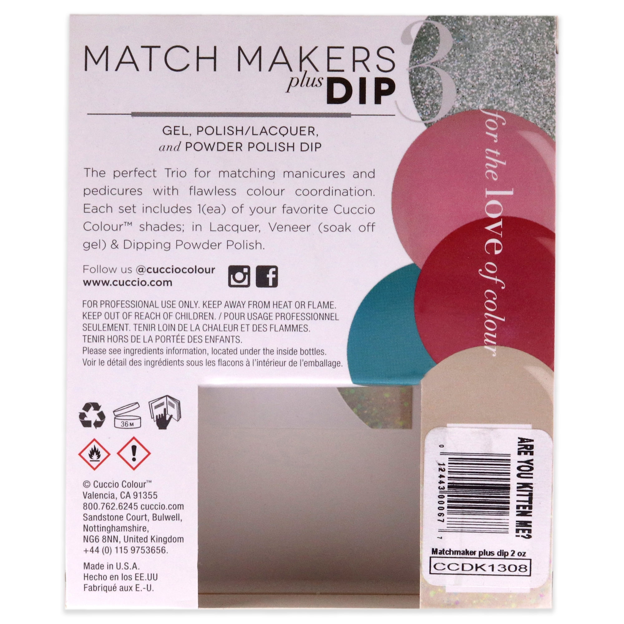 Cuccio Colour Match Makers Plus Dip Are You Kitten Me 3 Pc Gift Set - 1.6oz Pro Powder Polish Dip System, 0.44oz Veneer Soak Off Gel, 0.43oz Colour Nail Polish