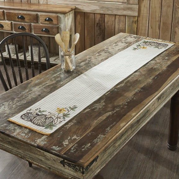 VHC Brands Autumn Pumpkin Patch Stripes Table Runner 12x72, Kitchen Dining Table Holiday Decoration, Decor for Fall and Thanksgiving