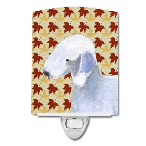 Caroline's Treasures SS4373CNL Bedlington Terrier Fall Leaves Portrait Ceramic Night Light, 6x4x3", multicolor