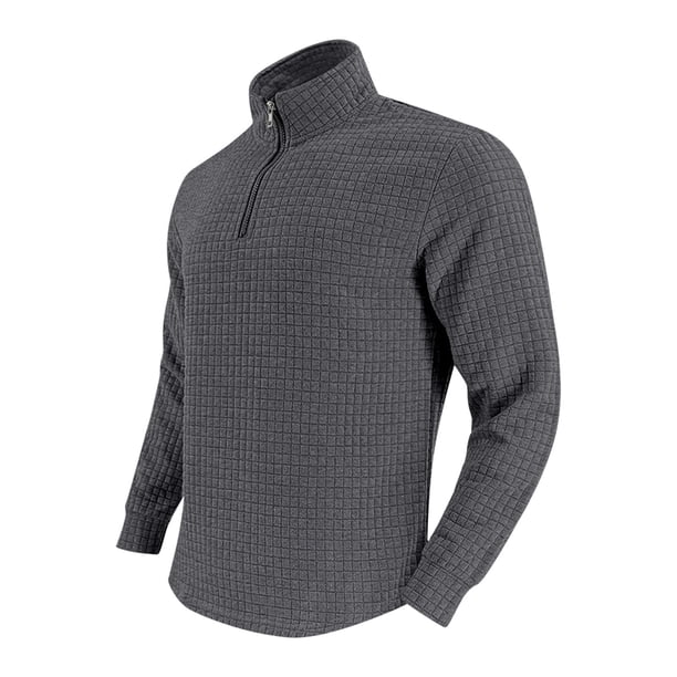 Blusa y camisa de manga larga con cuello alto para hombre, color liso, informal, a la moda, con cremallera, cuello alto, manga larga, poliéster