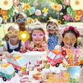 thumbnail image 3 of DMIGHT 120PCS Groovy Party Favors,Includes Bus Boxes Retro Flower Sunglasses Temporary Tattoos Stickers Slap Bracelets Keychains Plastic Straws Silicone Bracelets For Boho Hippie Birthd, 3 of 7