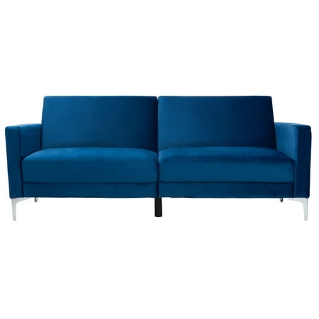 SAFAVIEH Chelsea Transitional Foldable Futon Bed Navy/Chrome ( 79.1 in. W x 33.1 in. D x 32.7 in. H)