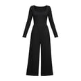 thumbnail image 6 of Bovxnpu Women's Casual Loose Overalls Jumpsuits One Piece Rompers Squared Neck Long Sleeve Ruched Waist Wide Leg Pants Loungewear, 6 of 7
