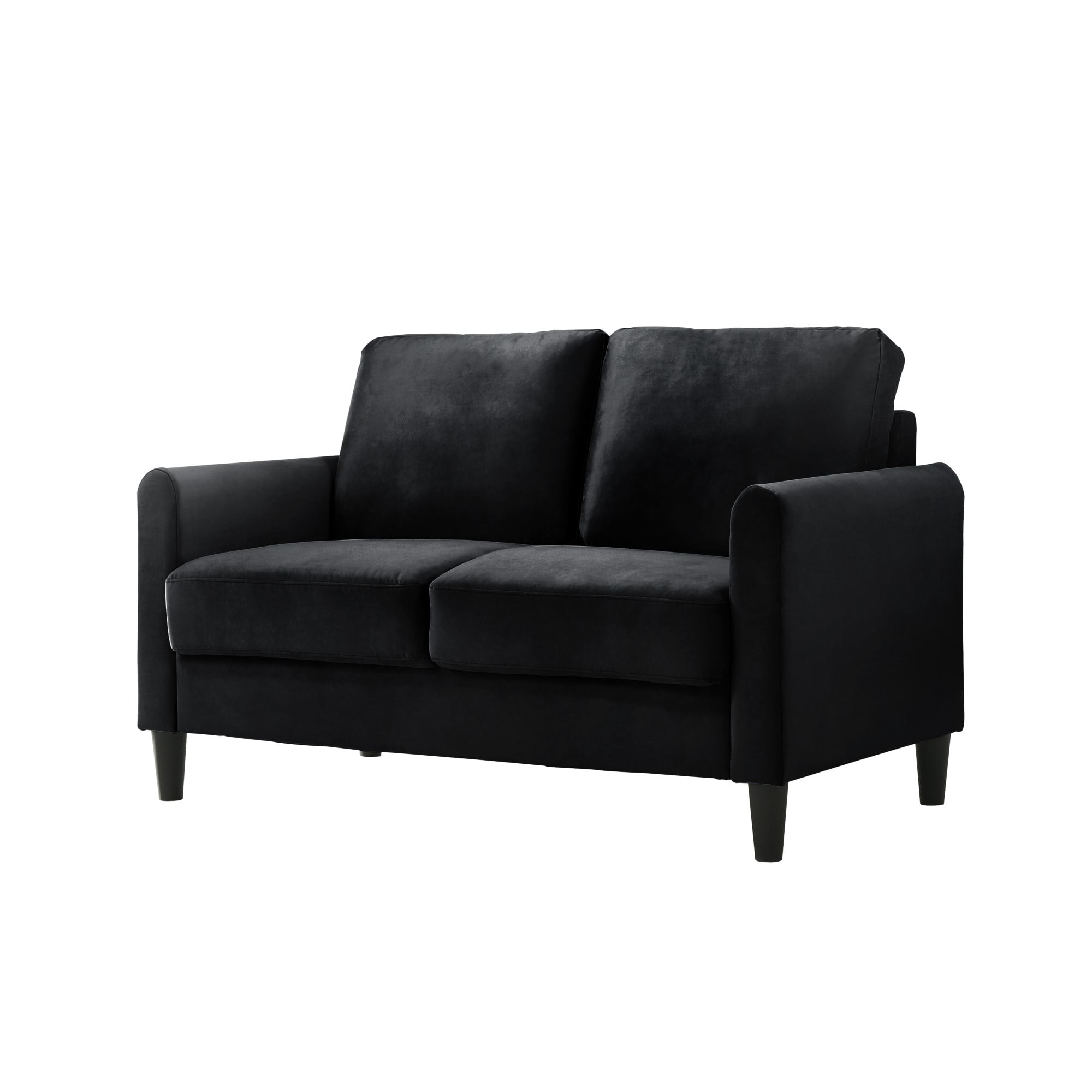Home Design Airell Velvet Arm Loveseat with Plush Armrests and Sleek Black Legs, Modern Upholstered Design for Living Room, Black