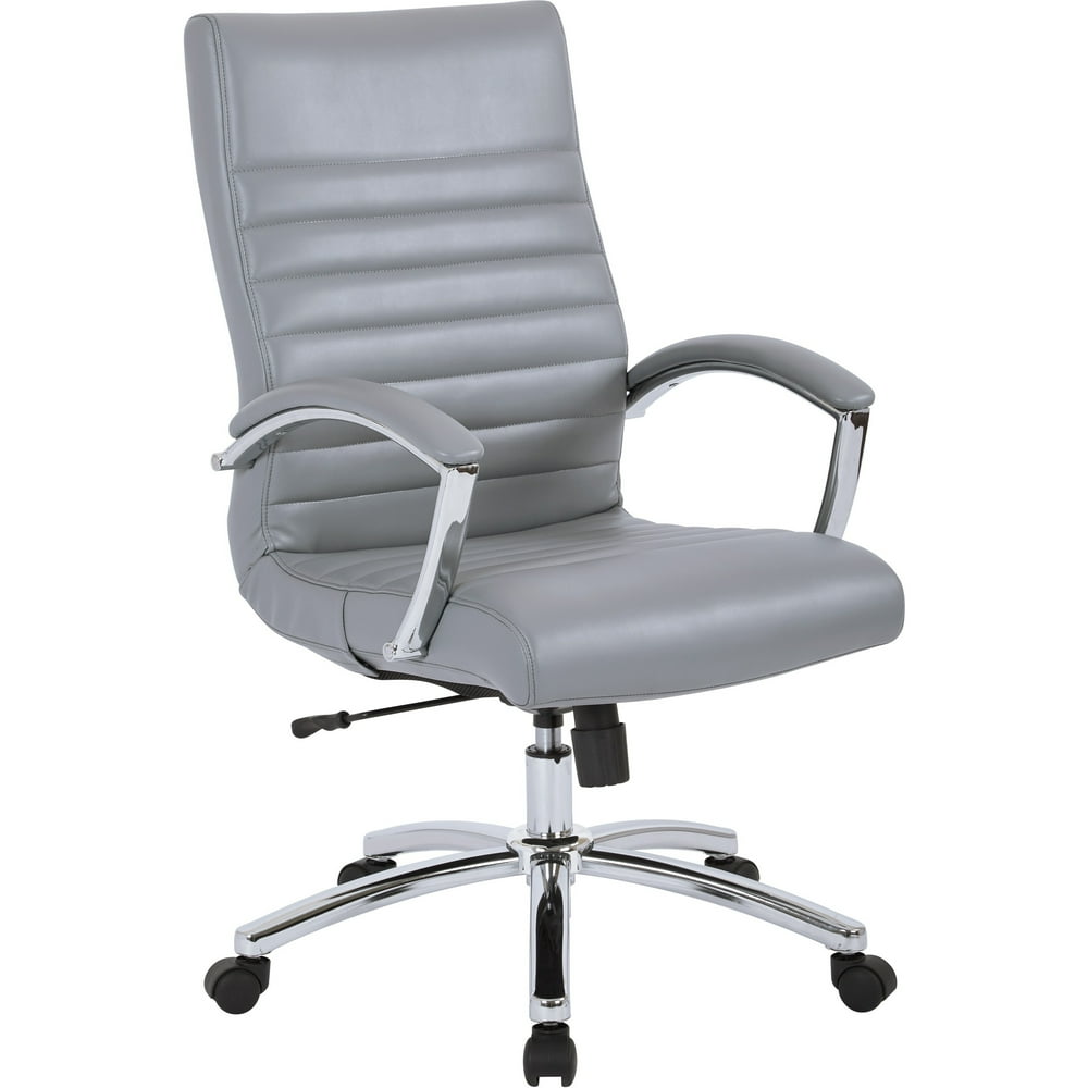 Office Star Products Executive MidBack Chair in Grey Faux Leather with