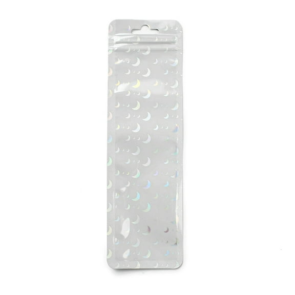 Rectangle Glitter Holographic Plastic Zip Lock Gift Bags Self Sealing Reclosable Package Pouches White Moon 21.7x6.5x0.02cm