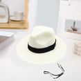 thumbnail image 4 of UDIYO Women Straw Panama Hat Travel Fedora Beach Sun Hat with Chin Strap Adjustable Summer Wide Brim Straw Roll up Hat UPF 50+, 4 of 8