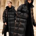thumbnail image 4 of Chaqueta larga de plumón para mujer, chaqueta de plumón de pato blanca con capucha, versión coreana, color negro y dorado, longitud media, ajustada, de invierno, 4 of 5