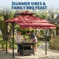 thumbnail image 7 of 8' x 5' Grill Gazebo Canopy with Extra 7' x 3' Awning, Heavy Duty Steel Frame, Double-Tiered Outdoor Grill Canopy with Shelves, 10 Hooks & LED Lights for Patio BBQ Backyard，Claret, 7 of 7