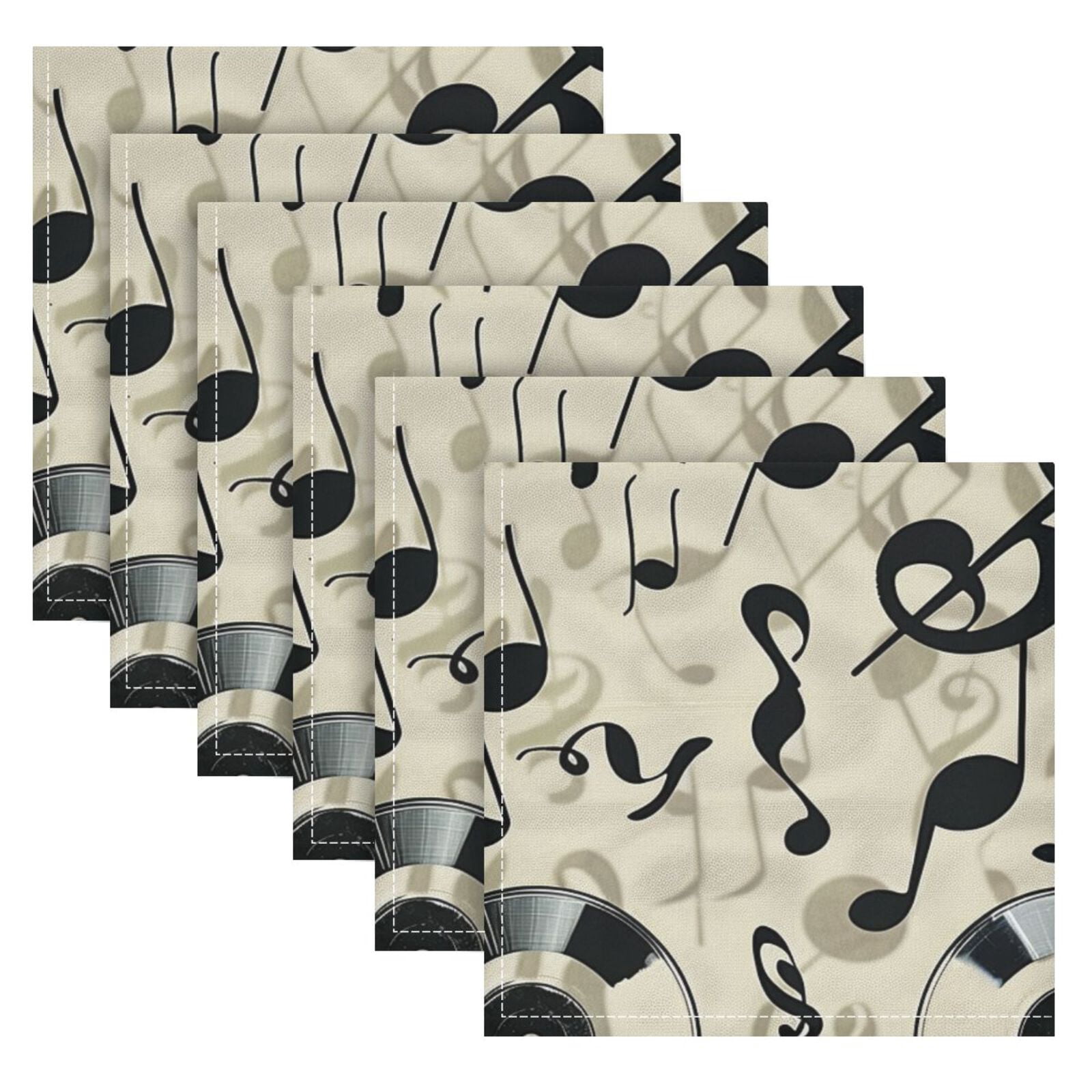 JSTEL Music Notes Record Cloth Napkins Set of 6, 20x20 Inch Washable and Reusable Napkin for Decoupage Dinner Party Everyday Use