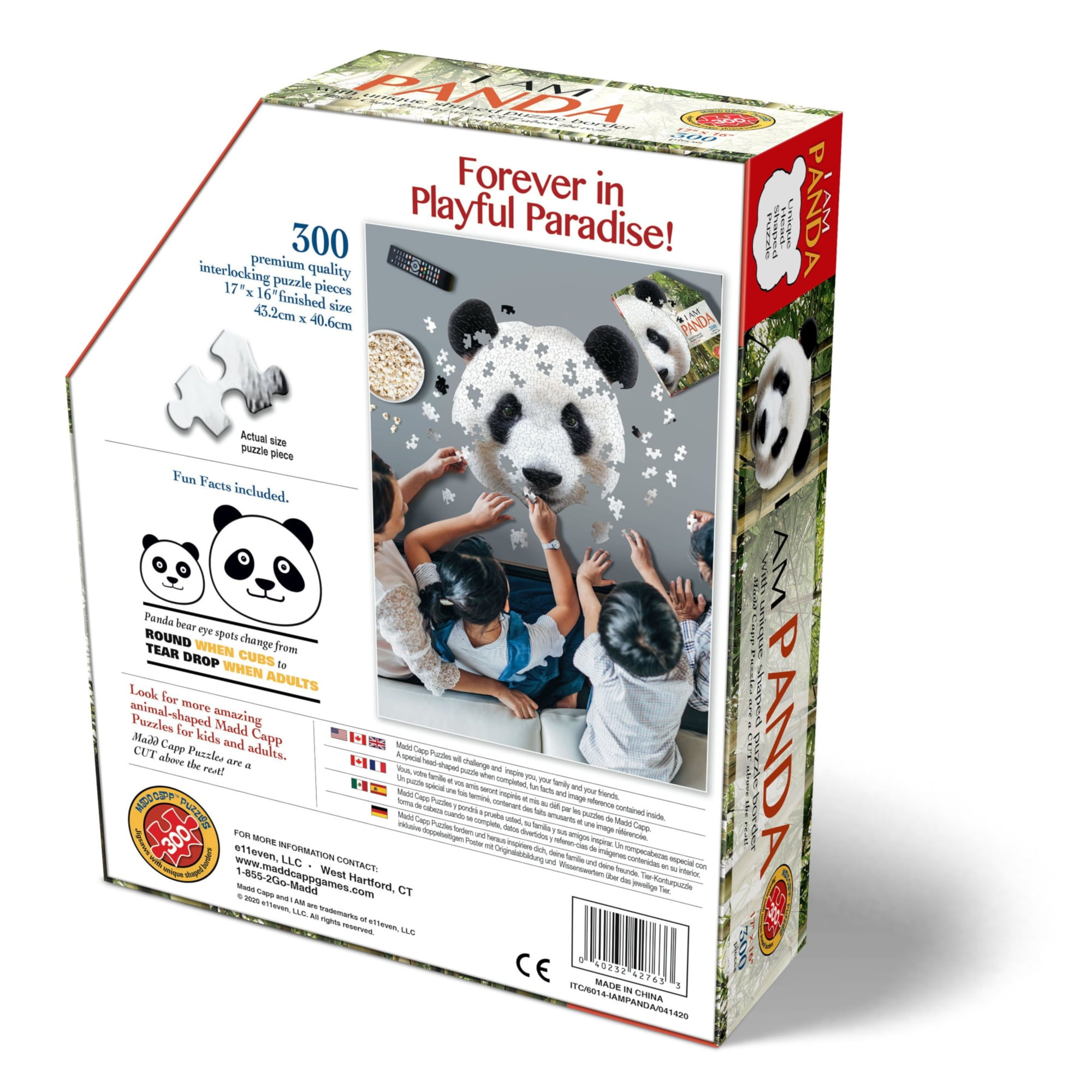 Madd Capp PANDA 300 Piece Jigsaw Puzzle For Ages 10 and up - 6014 - Unique-Shaped Border, Challenging Random Cut, Deluxe Five-Sided Box Fits on Bookshelf, Includes Educational Madd Capp Fun Facts