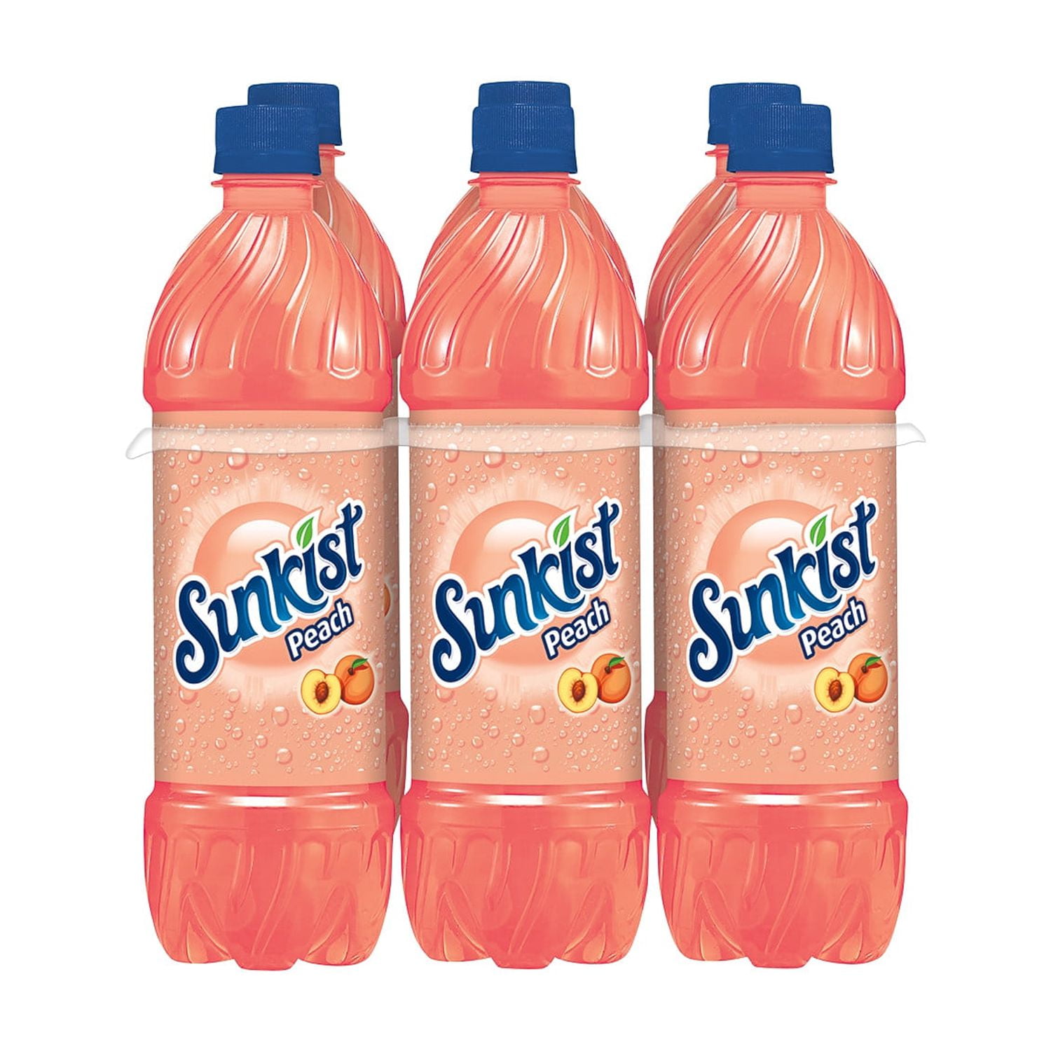 Sunkist Caffeine Free Peach Soda Pop, 16.9 fl oz, 6 Pack Bottles