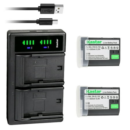 Kastar 2-Pack EN-EL15c Battery and LTD2 USB Charger Replacement for Nikon EN-EL15c ENEL15C Battery MH-25 Charger Nikon Zf Mirrorless Nikon Z 5 Z6 II Z7 II Z5 Z6II Z7II Z 8 Z8 Mirrorless Camera