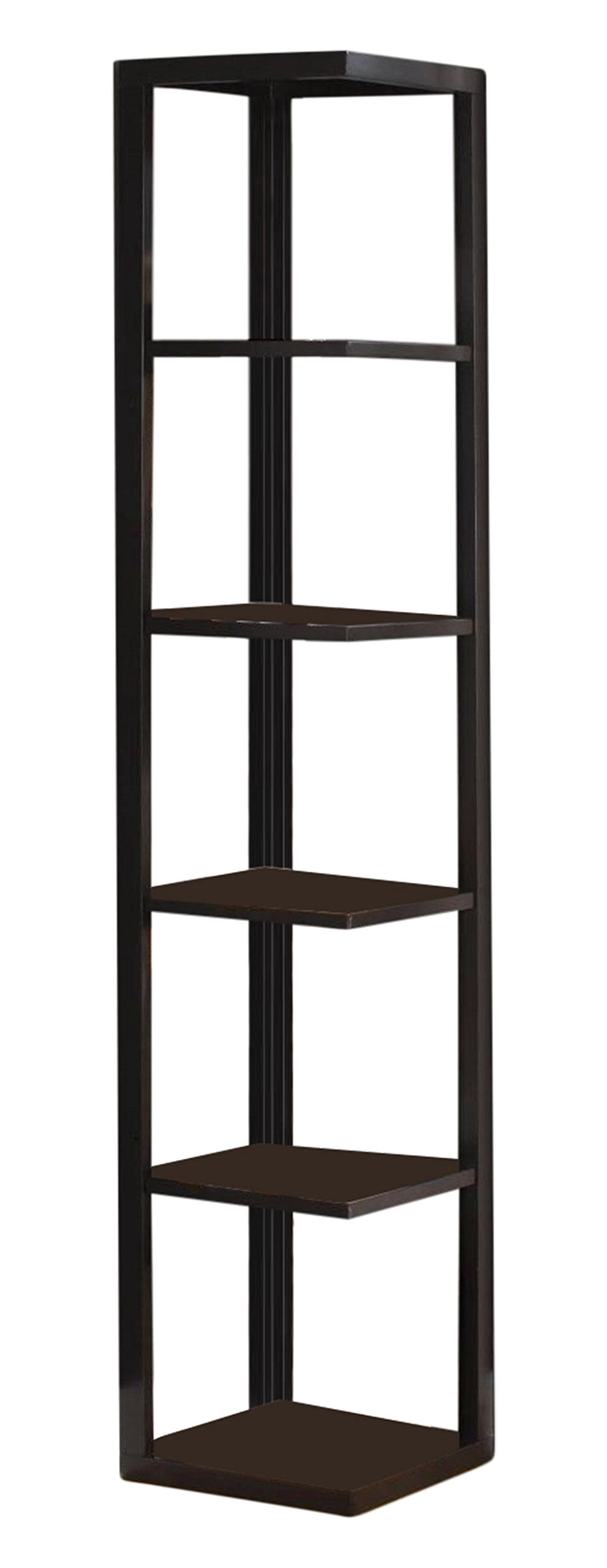 Kings Brand Furniture Wood Wall Corner Bookshelf with 5 Tiers for Living Room Bedroom, Espresso