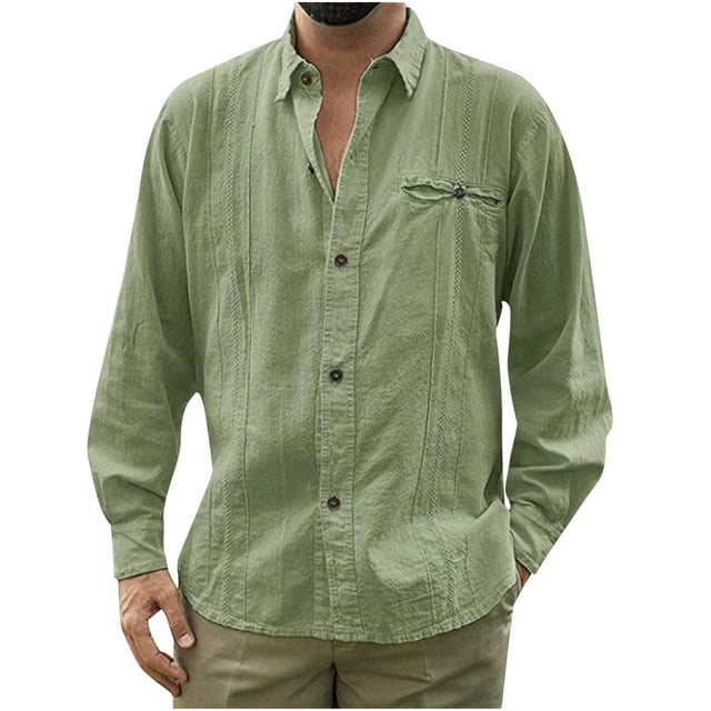 Camisa de Manga Larga de Lino de Algodón Delgada de Color Sólido Casual de Moda Para Hombres Blusa de Cárdigan Odeerbi ODB-6