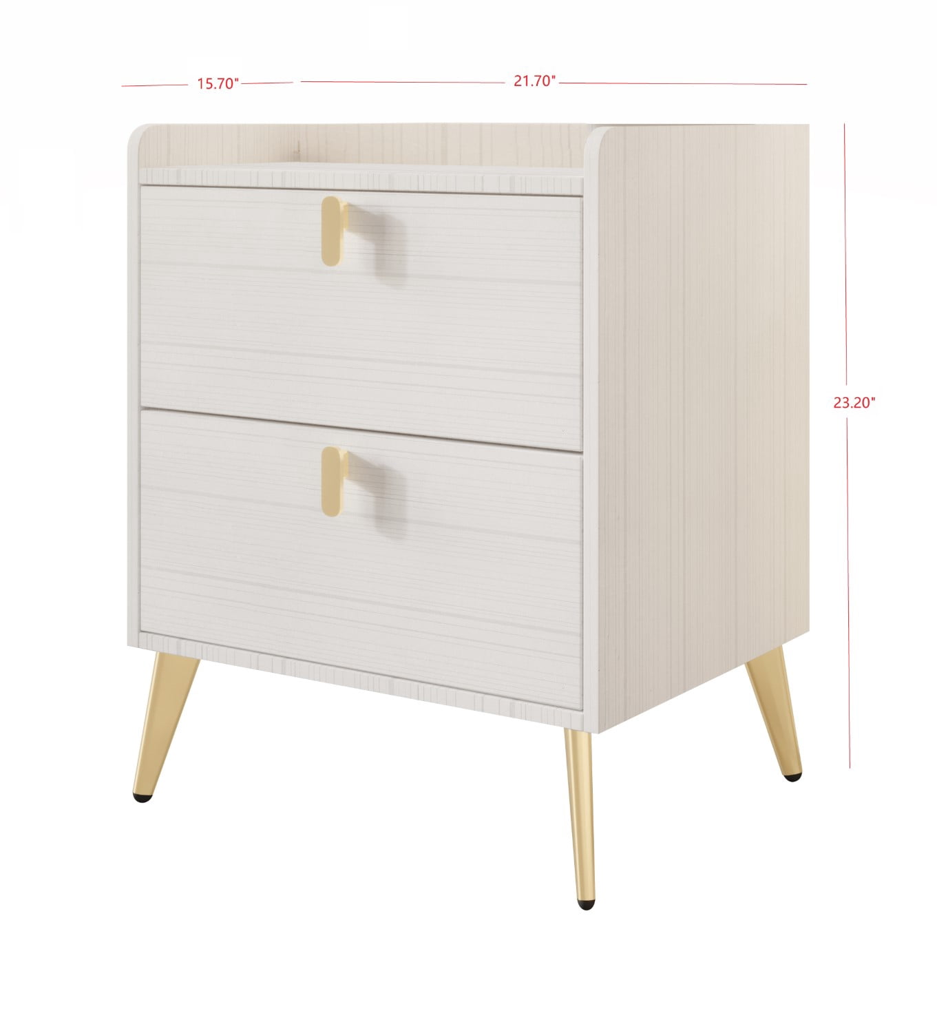 Home Design Muilee Nightstands (Set of 2) with Brushed Gold Handles and Roller Glides, White, Easy Assembly