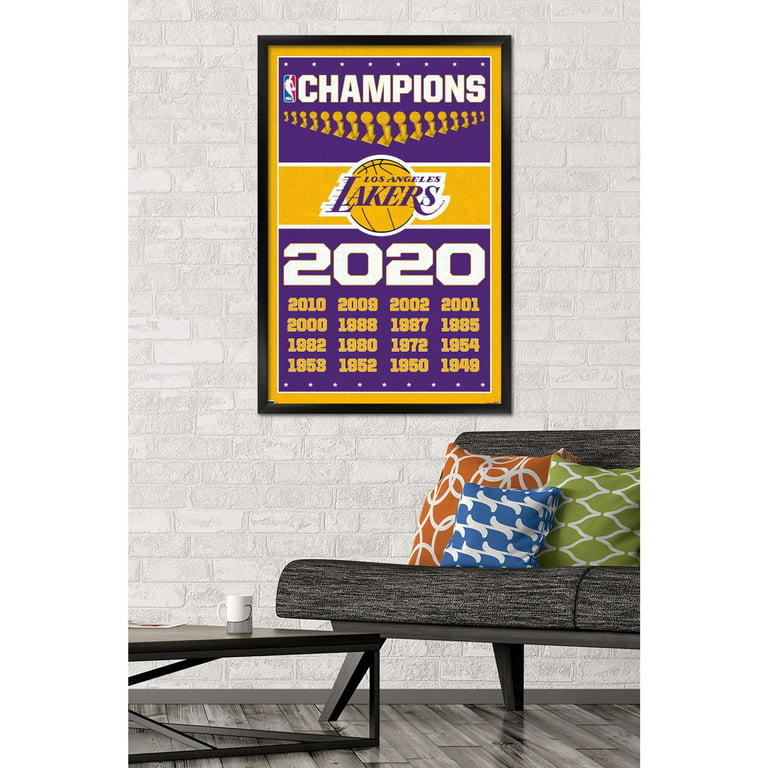 Los Angeles Lakers 17-Time NBA Finals Champions Trophy 24'' x 35'' Champs  Framed Poster