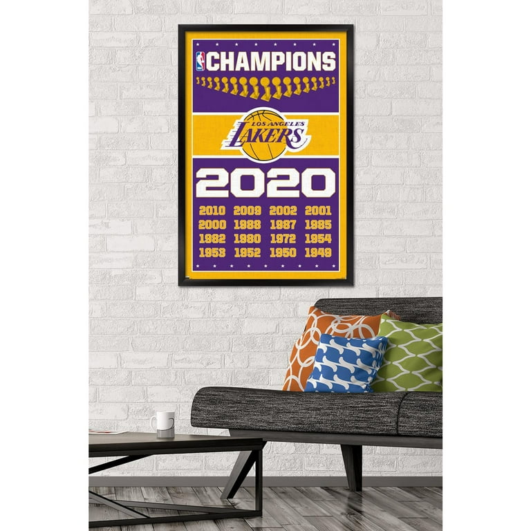 Los Angeles Lakers 17-Time NBA Finals Champions Trophy 24'' x 35'' Champs  Framed Poster