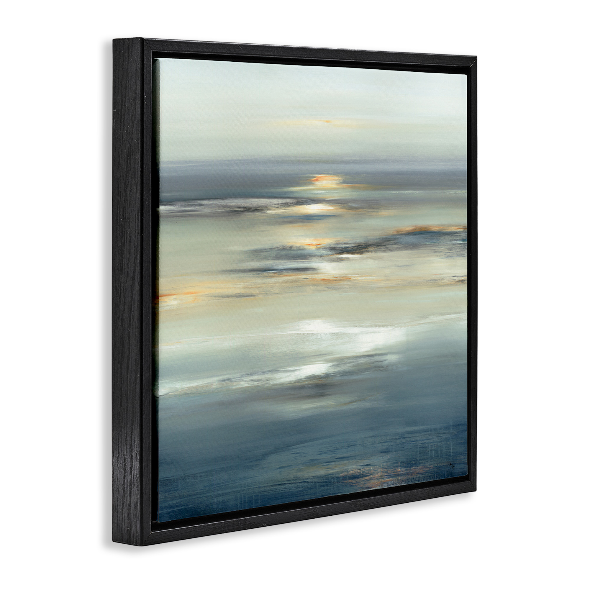 Stupell Industries Abstract Tranquil Nautical Sunrise Nature Painting Black Floater Framed Canvas Art Print Wall Art, 18 x 18
