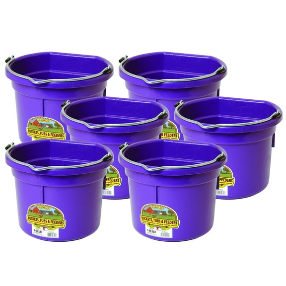 Little Giant 2 Gallon All Purpose Flat Back Plastic Bucket, Purple, (6 Pk)
