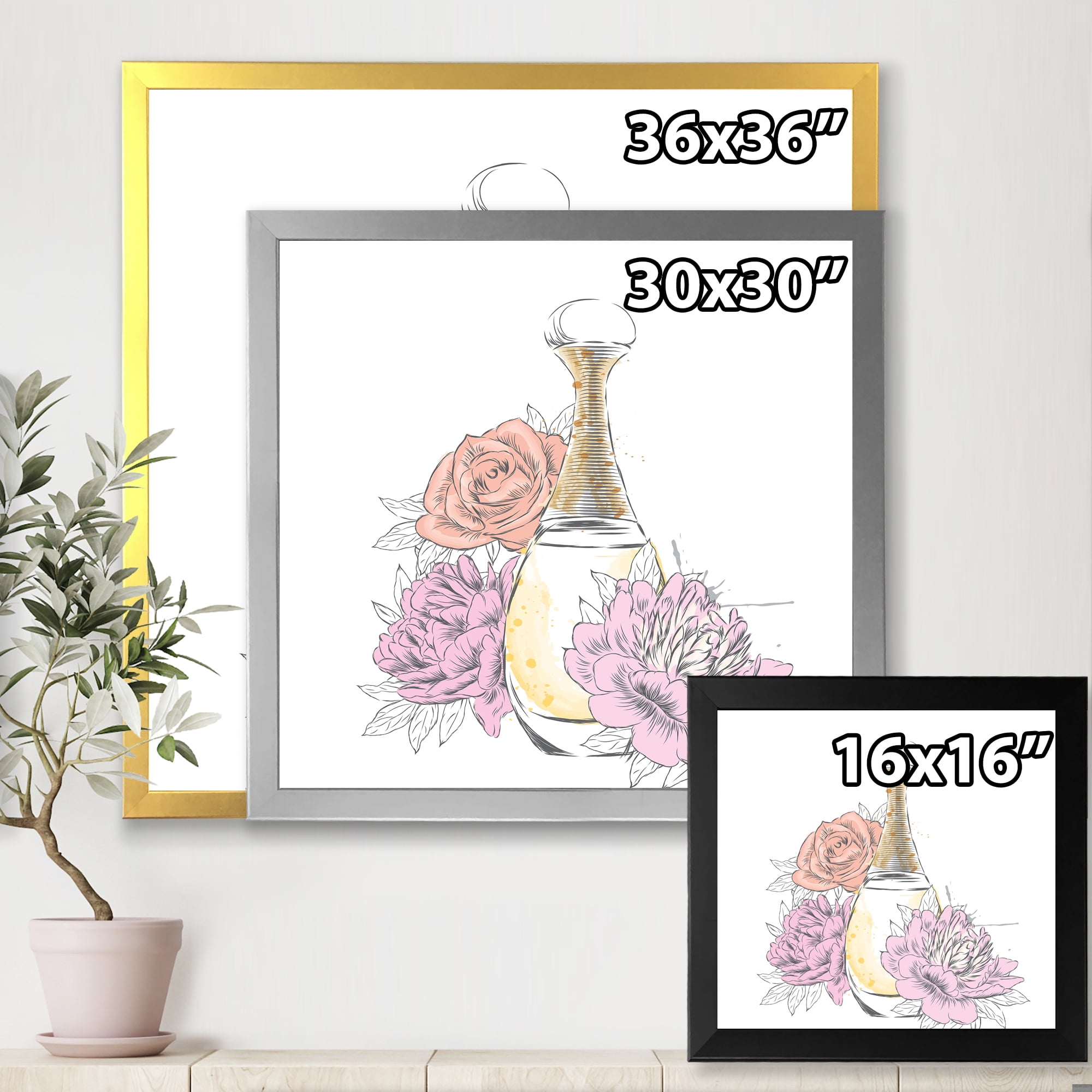 Designart 'Bouquet of Flowers and Perfume Bottle I' Traditional Framed Art Print