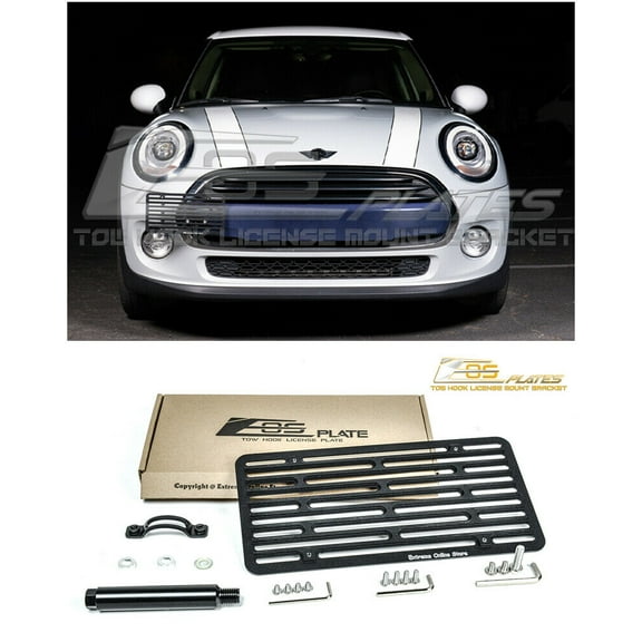 Extreme Online Store Replacement for 2014-Present Mini Cooper | EOS Plate Version 2 Front Bumper Tow Hook License Plate Relocator Mount Bracket Tow-119-V2