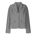 thumbnail image 3 of Oversized Tshirts for Women, Literary Loose Solid Color Button Suit Collar Blouse, Gray 5XL, 3 of 5
