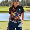 thumbnail image 4 of FUIALDOLG Vibrant Outer Space & Planet Pattern Women Short Sleeve Golf Shirts for Tennis Outdoor, Quick Dry Polyester Polo Shirts Soft Moisture Wicking Golf Short Sleeve Shirt, 4 of 10