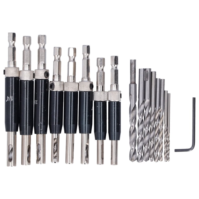 Juego de brocas para bisagras de 17 Uds., Kit de brocas para puerta autocentrante con llave hexagonal para carpintería