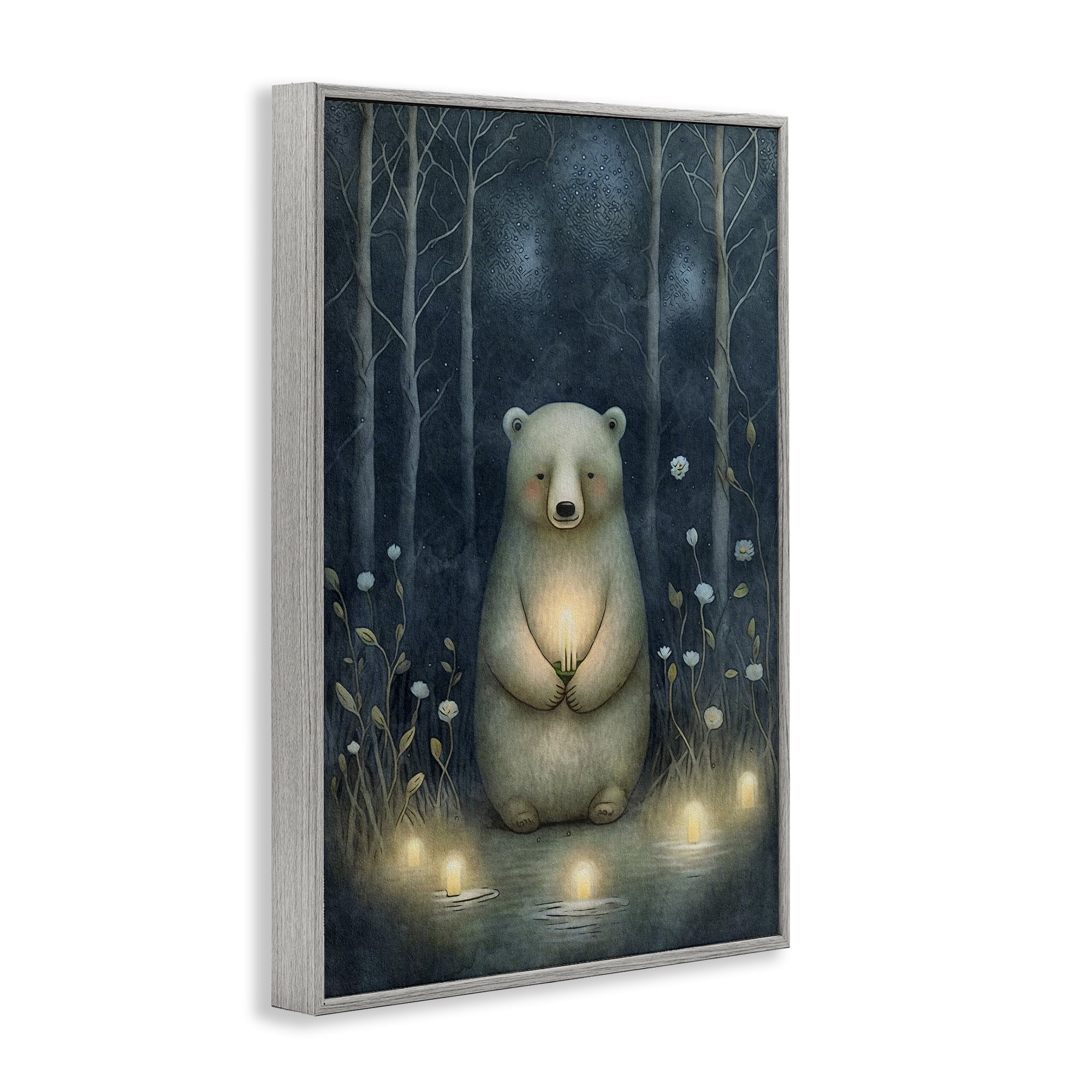Stupell Industries Mystic Polar Bear Landscape Painting Gray Framed Art Print Wall Art, 12 x 18