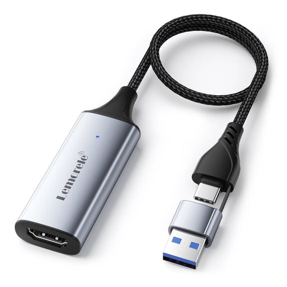 Lemorele AC05 Video Capture Card, 1080P HDMI Game Capture, USB-A/USB-C Dual Interface, Aluminum Alloy for Live Streaming, Recording, Switch/PS5