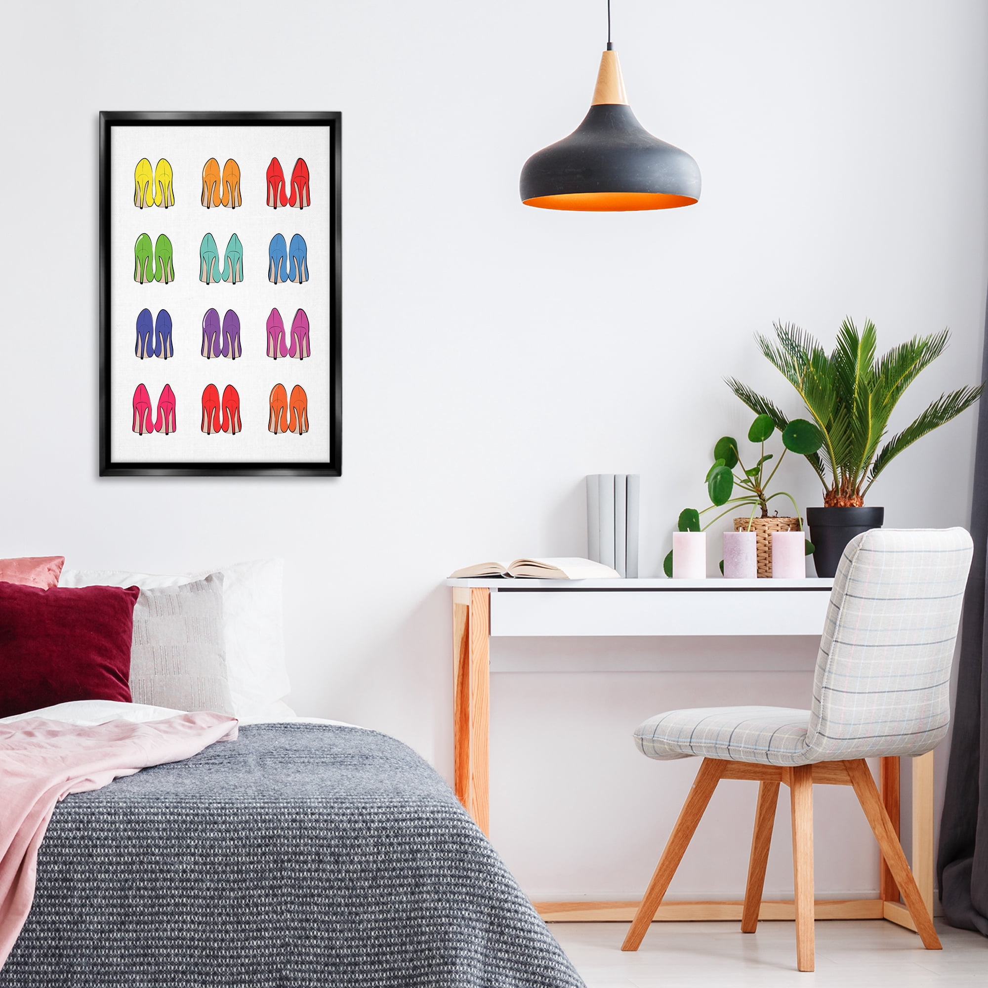Stupell Industries Rainbow High Heels Beauty & Fashion Painting Black Floater Framed Art Print Wall Art, 21 x 31