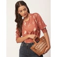 thumbnail image 6 of Moomaya Printed Tops For Women, Smocked Short Sleeve Round Neck Casual Tunic Top, 6 of 8