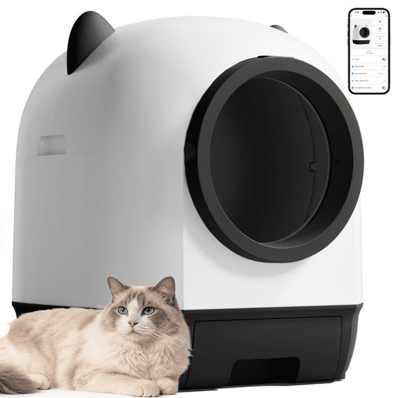 Automatic Cat Litter Box Self Cleaning Litter Box Large Capacity for Multiple Cats, App Control with Safety Sensors, Includes Scent Cartridge & 2 Roll Garbage Bags