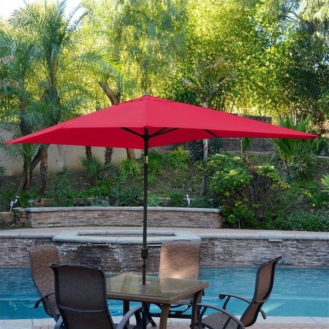 Jeco Parasol de Marché pour Patio en Aluminium 6,5 Pieds x 10 Pieds Inclinable avec Manivelle, Rouge