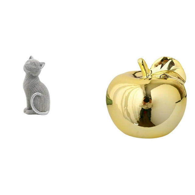 Estatua de gato, estante, figura decorativa, escultura de cerámica, escultura de fruta, material de resina resistente, adecuada para estantería, escri