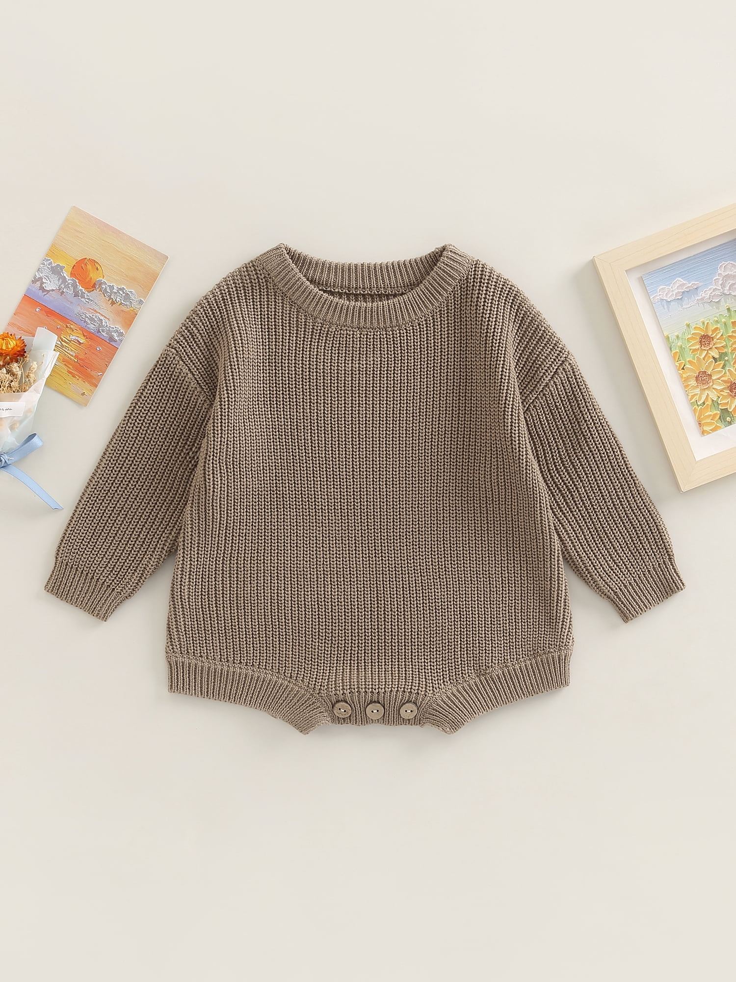 Wassery Newborn Baby Boy Girl Knitted Jumpsuit Ribbed Long Sleeve Romper Overalls 3M 6M 9M 12M Infant Fall Sweater Bodysuit