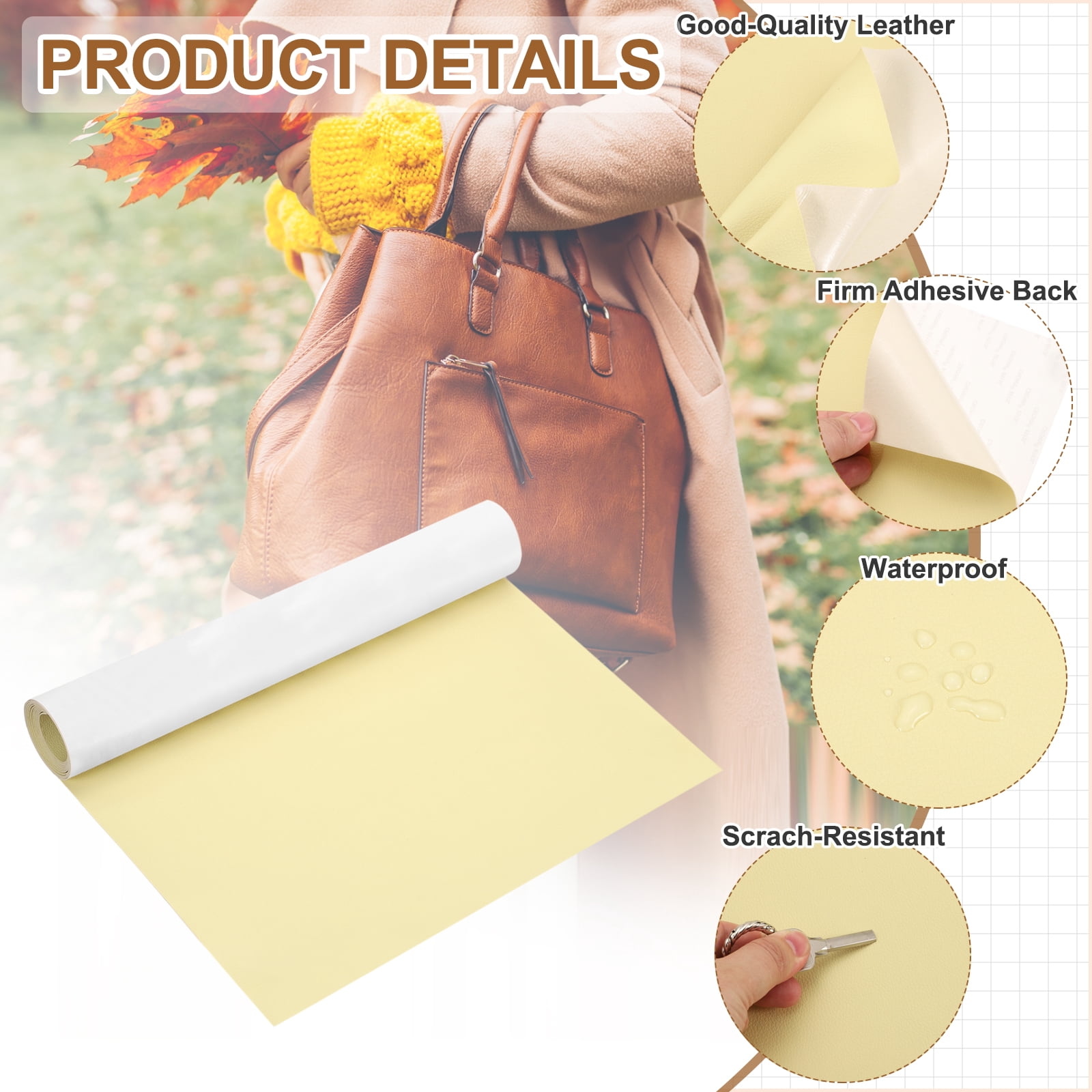 Uxcell Leather Repair Patch 16"x79" Self-Adhesive Leather Vinyl Repair Tape Kit for Furniture Couches Sofa Chair Car Boat Seats Jackets, Beige