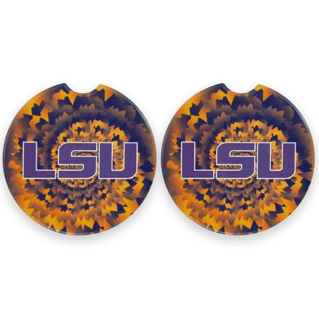 LSU Set of 2 Car Coasters by Magnolia Lane- Removable Absorbent Ceramic Stone Coasters - Ideal Gift for Students, Alumni and Everyday Fan - Show Your SEC NCAA Team Spirit