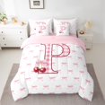 thumbnail image 2 of Feelyou Pink Monogrammed P Bedding Comforter Set 7pcs, Cartoon Bowknot Cherry King Bedding Sets, Chic Watercolor Bow-tie Reversible Bed Sheets, Breathable Home Decor, 2 of 8