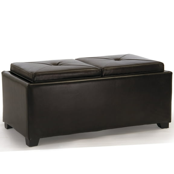 GDF Studio Chapman Contemporary Tray Top Storage Ottoman, Brown Bonded Leather and Dark Brown