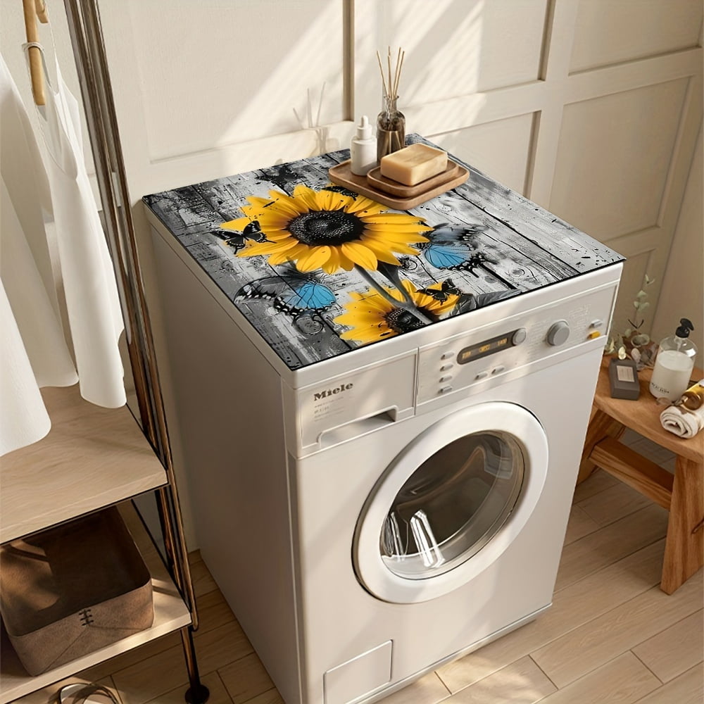1pc, Dish Drying Pad, Sunflower And Butterfly Pattern Washing Machine Dust Cover Mat, Countertop Absorbent Pad, Washstand Drain Mat, Washstand Cup Mat, Kitchen Accessories, Bathroom Accessories