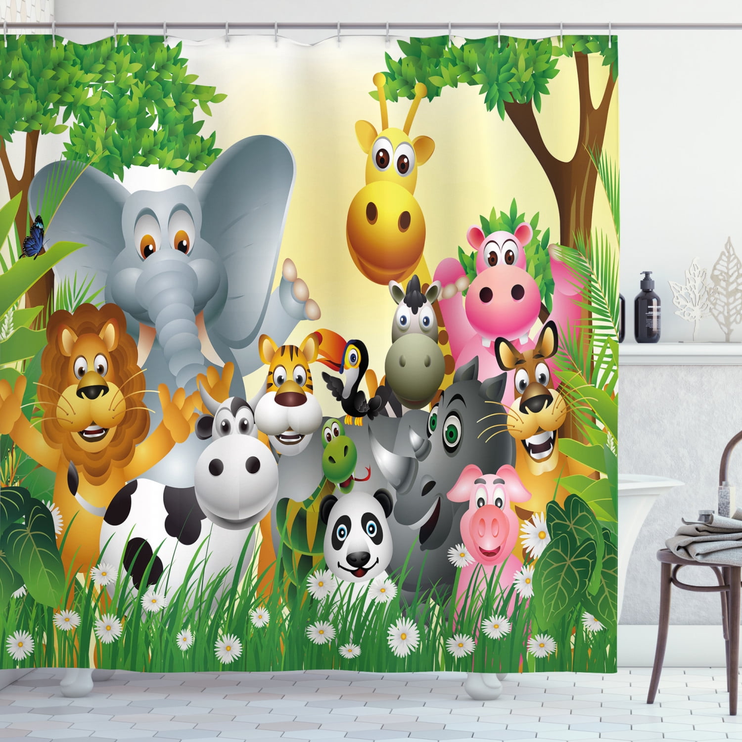 Cartoon Watercolor Farm Animal Cute Pig Shower Curtain Liner Polyester Fabric 