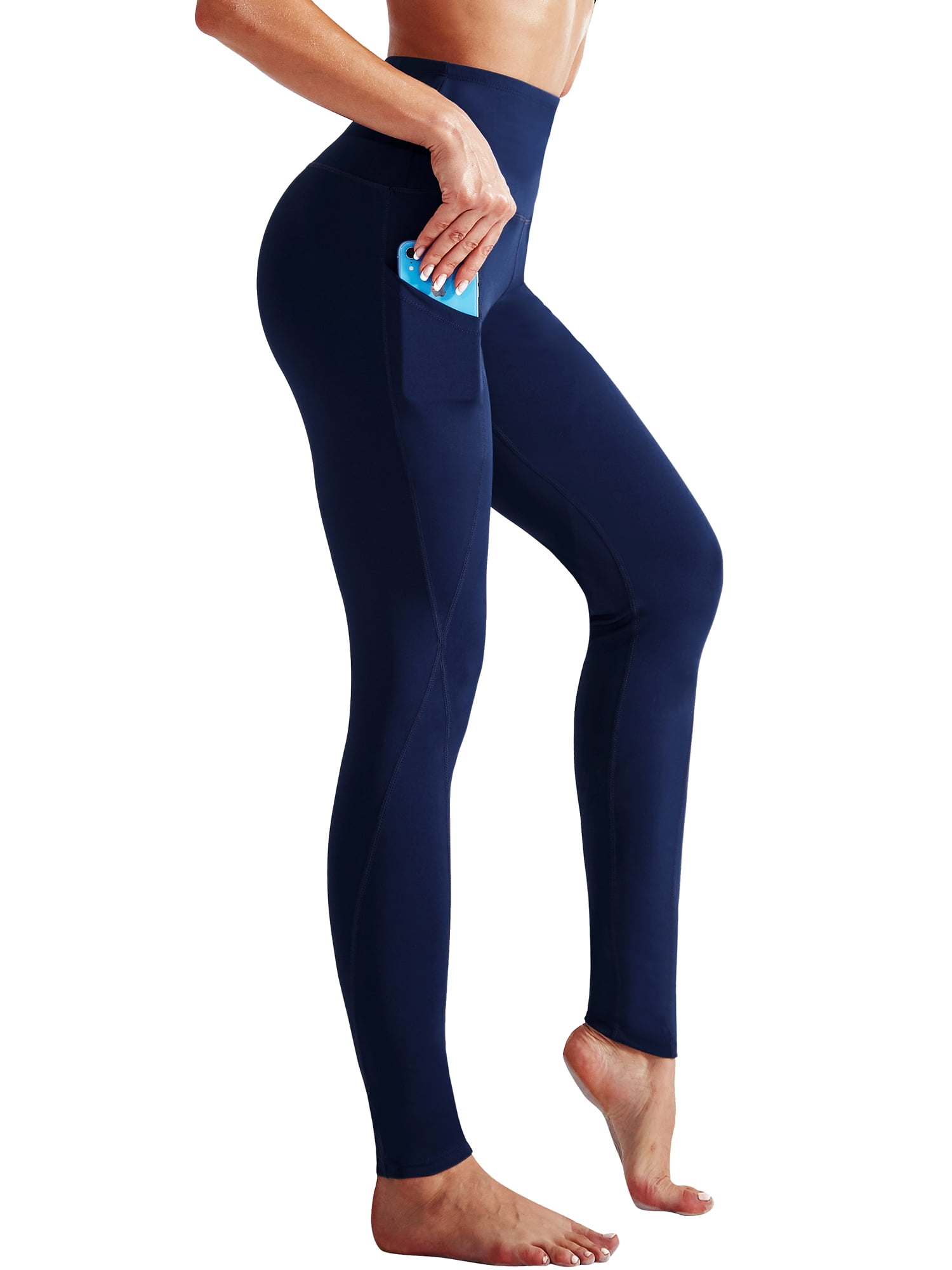 NELEUS Womens High Waist Running Workout Yoga Leggings with Pockets,Black+Navy  Blue,US Size S 