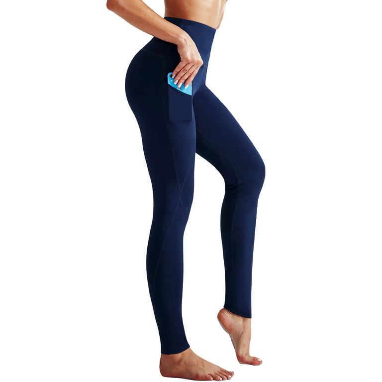 NELEUS Womens High Waist Running Workout Yoga Leggings with  Pockets,Black+Navy Blue,US Size S