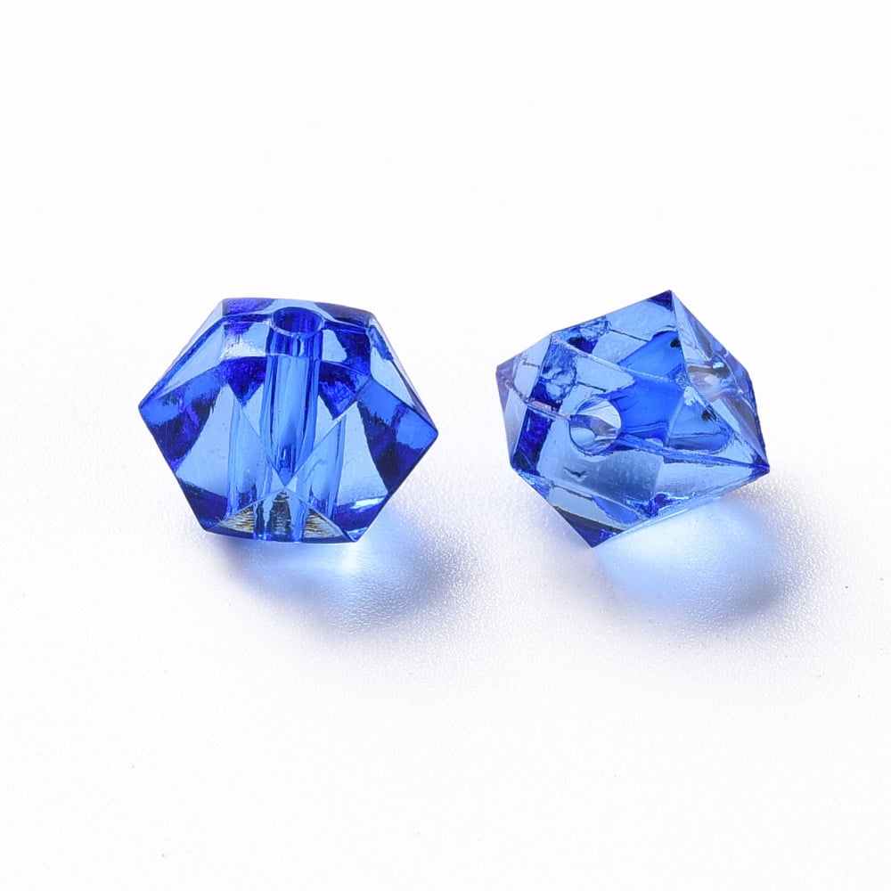 Transparent Acrylic Beads Faceted Polygon Blue 8x10x9mm Hole: 1.6mm 1300pcs/500g
