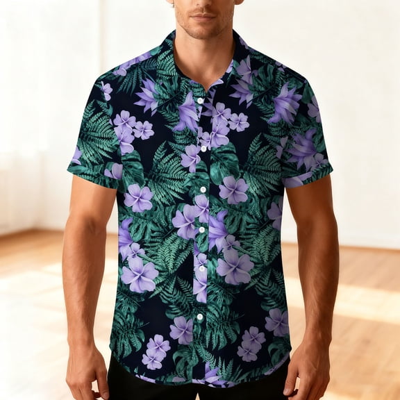 CYiJun Hawaiian Button Down Shirts for Men Summer Casual Beach Short Sleeve Shirt